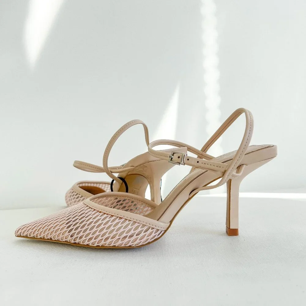 Zara Blush Pink Pointed Mesh Heels - Picture 4 of 6